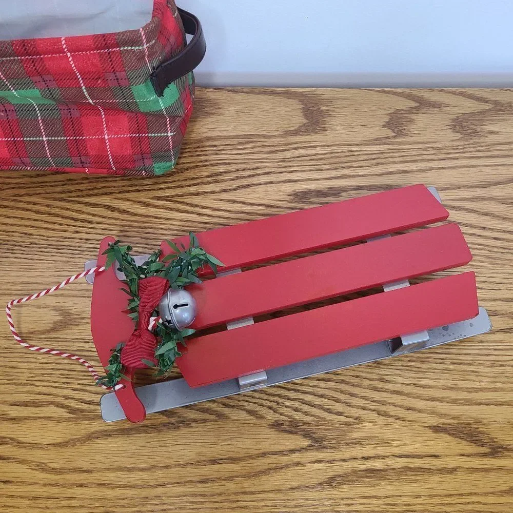 Christmas Holiday Home Decor Lot Includes Red Believe Sign Sleigh Flannel Basket